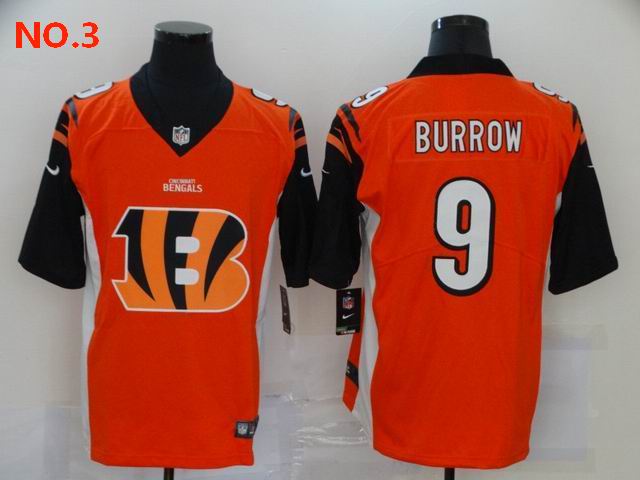 Men's Cincinnati Bengals 9 Joe Burrow Orange Black Jersey;